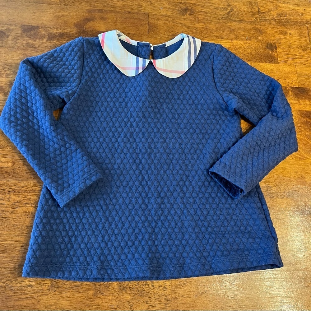 Bella Bliss Blue Quilted Kids Top with Plaid Collar size 12